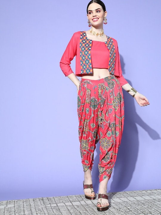 Dhoti pants with on sale crop top and jacket