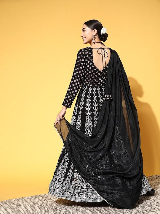 black silk anarkali ethnic dress