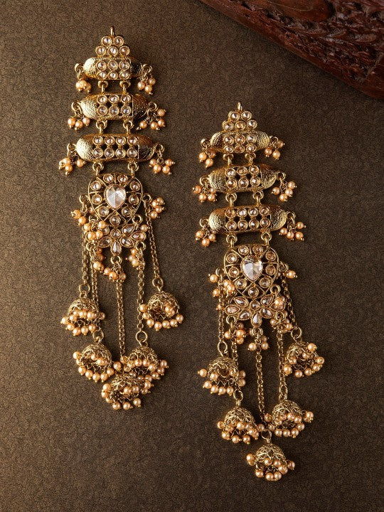 Gold-Toned Dome Shaped Jhumkas | Drop Earrings VitansEthnics