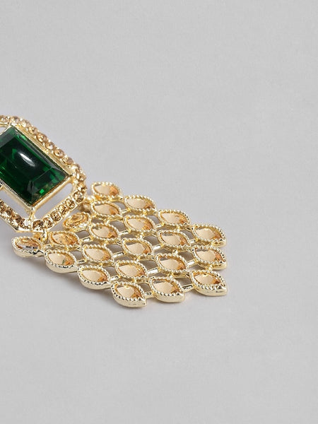 Gold-Plated & Green Handcrafted American Diamond Studded Square Drop Earrings VitansEthnics