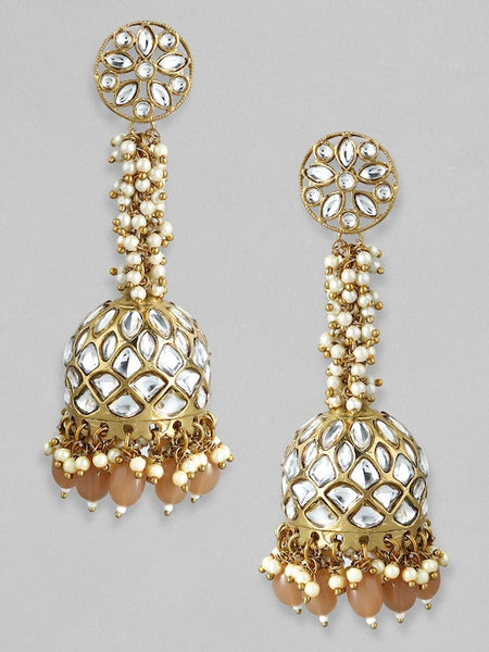 24K Gold-Plated Kundan Contemporary Jhumka Earrings VitansEthnics