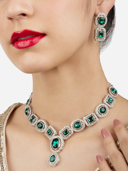 Silver-Plated Stone Studded Jewellery Set VitansEthnics