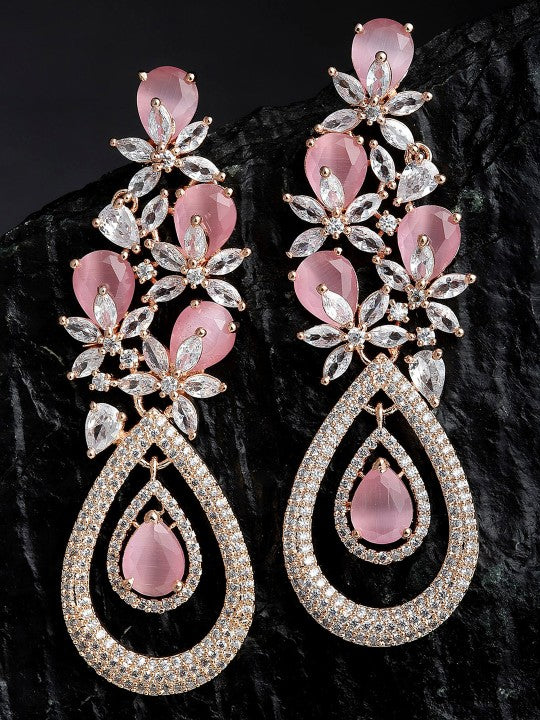 Pink Floral Drop Earrings VitansEthnics