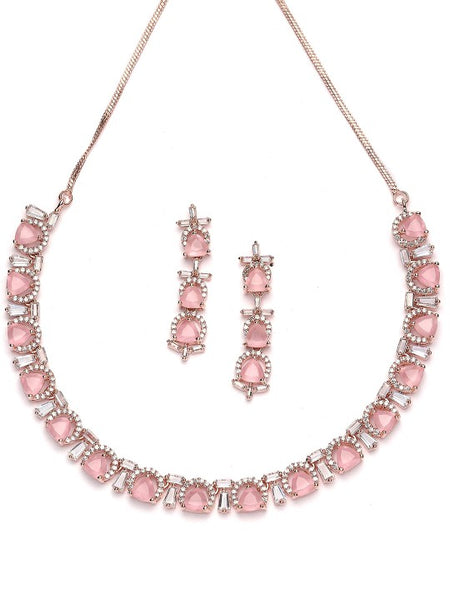 Rose Gold-Plated Cubic Zirconia-Studded Jewellery Set VitansEthnics