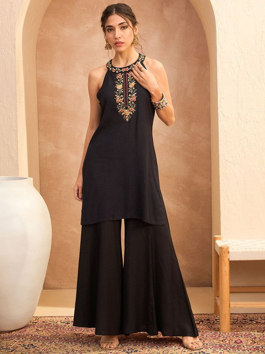 Floral Sequin Embroidered Kurti with Palazzo For Women, Co-Ords Set, Indo Western Outfit, Ethnic Indian Dress, Fusion Suit Set3 VitansEthnics