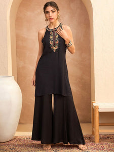 Floral Sequin Embroidered Kurti with Palazzo For Women, Co-Ords Set, Indo Western Outfit, Ethnic Indian Dress, Fusion Suit Set3 VitansEthnics