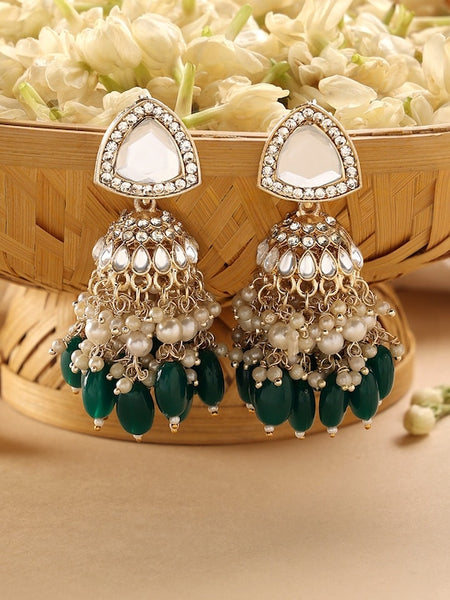 Gold-Plated Kundan-Studded Contemporary Jhumka Earrings VitansEthnics