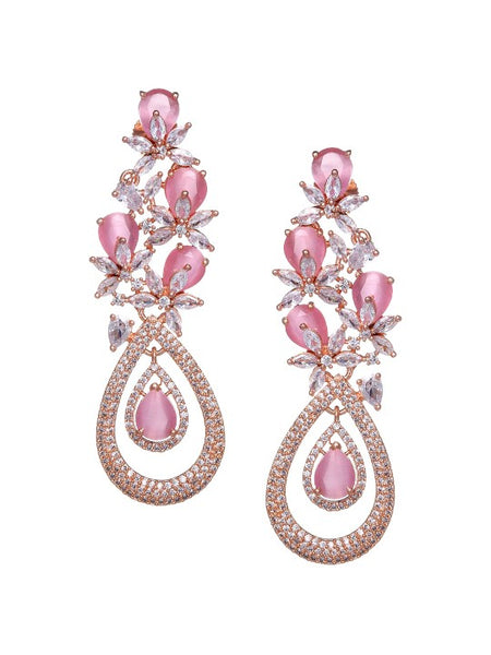 Pink Floral Drop Earrings VitansEthnics