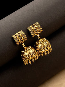Gold-Toned Oxidized Dome Shaped Jhumkas Drop Earrings VitansEthnics