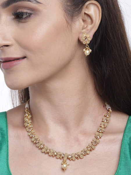 Gold-Plated Stone-Studded & Beaded Handcrafted Jewellery Set VitansEthnics