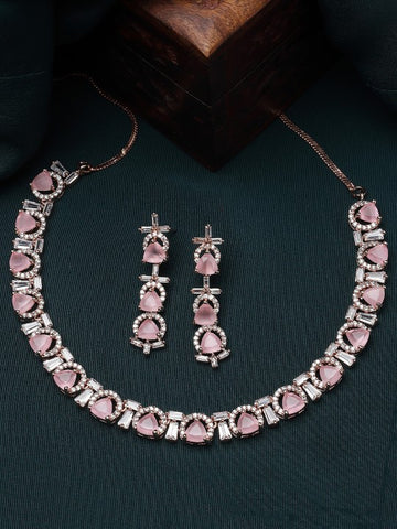 Rose Gold-Plated Cubic Zirconia-Studded Jewellery Set VitansEthnics
