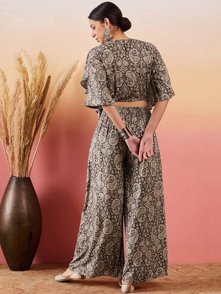 Printed Flared Kurta With Palazzo For Women, Paisley Printed Top & Palazzo Set, Indian Suit Set, Indo Western Outfit, Indian Dress VitansEthnics