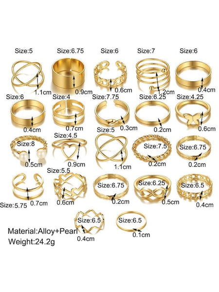 Women Set Of 23 Gold-Plated Finger Rings VitansEthnics