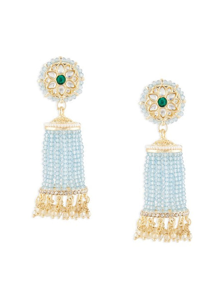 Gold-Plated Kundan Studded Contemporary Drop Earrings VitansEthnics