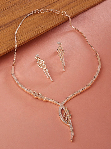 Rose-Gold Plated White CZ-Studded Jewellery Set VitansEthnics