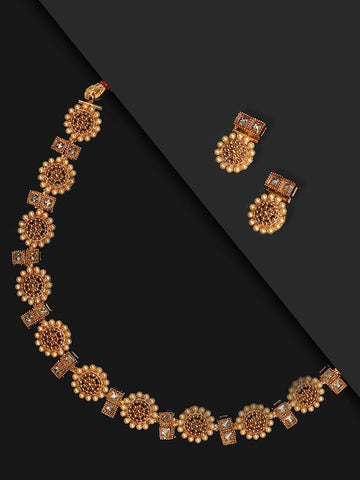 Cream-Coloured Gold-Plated Stone-Studded & Beaded Handcrafted Jewellery Set VitansEthnics