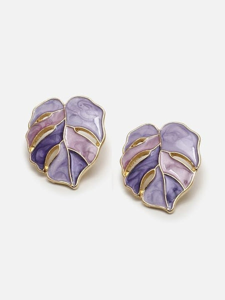 Purple 14k Gold Plated Contemporary Leaf Stud Earrings For Women VitansEthnics