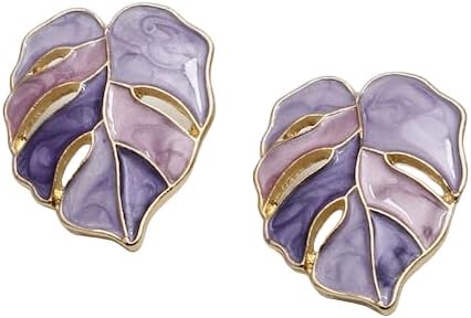 Purple 14k Gold Plated Contemporary Leaf Stud Earrings For Women VitansEthnics