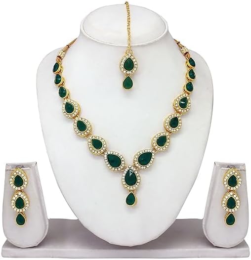 Kundan Necklace Jewelry Set with Earrings and Maang Tikka for Women VitansEthnics