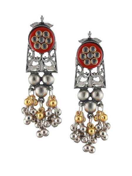 Oxidized Beaded & Kundan studded Choker Necklace With Earrings VitansEthnics