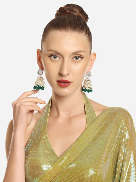 Gold-Plated Kundan-Studded Contemporary Jhumka Earrings VitansEthnics