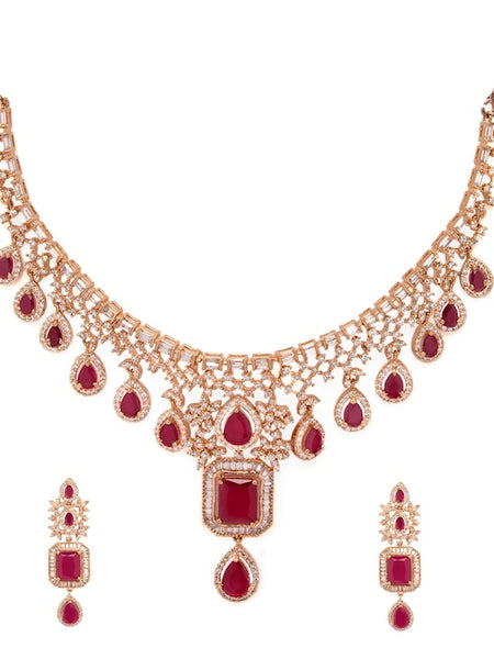 Women Rose Gold-Plated & Pink CZ-Stone & Emerald Handcrafted Jewelry Set VitansEthnics