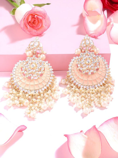 Women Gold-Toned Floral Chandbali Earrings VitansEthnics