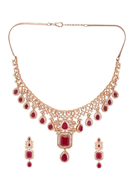 Women Rose Gold-Plated & Pink CZ-Stone & Emerald Handcrafted Jewelry Set VitansEthnics