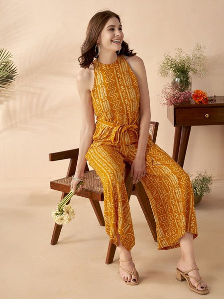 Ethnic Motifs Printed Halter Neck Sleeveless Jumpsuit For Women, Indian Jumpsuit, Indian One Piece Dress, Indo Western Outfit, Fusion Outfit11 VitansEthnics