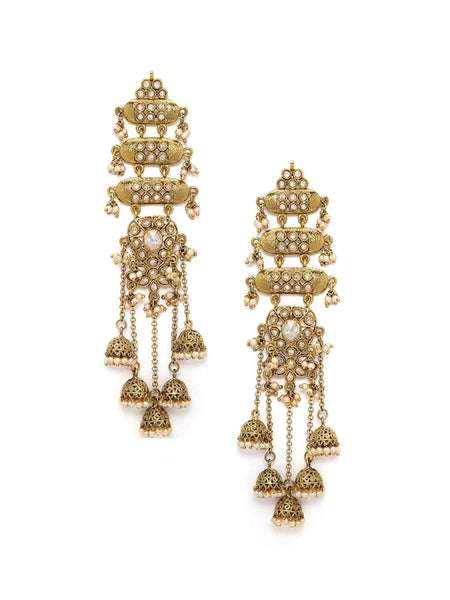 Gold-Toned Dome Shaped Jhumkas | Drop Earrings VitansEthnics