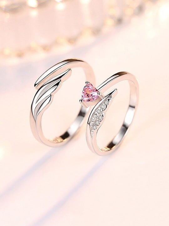 Set Of 2 Silver-Plated CZ-Studded Couple Finger Rings VitansEthnics