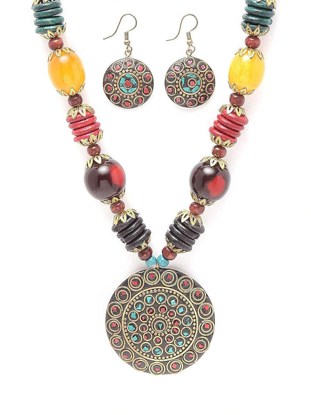 Traditional Tibetan Style Pendant Necklace Jewellery Set VitansEthnics