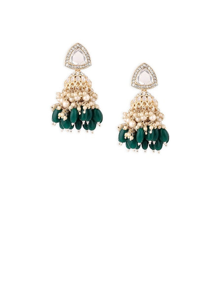 Gold-Plated Kundan-Studded Contemporary Jhumka Earrings VitansEthnics