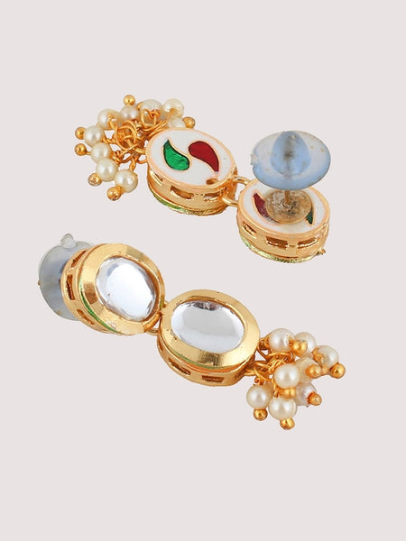 18k Gold-Plated White Kundan-Studded & Beaded Jewellery Set VitansEthnics