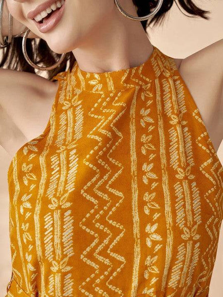 Ethnic Motifs Printed Halter Neck Sleeveless Jumpsuit VitansEthnics