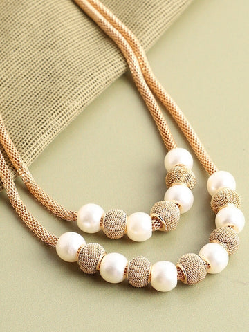 Women Gold-Plated & White Layered Necklace VitansEthnics