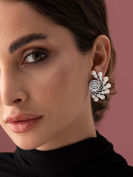 Silver-Toned Floral Stud Earrings VitansEthnics