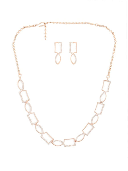 Rose Gold-Plated & White CZ-Studded Jewellery Set VitansEthnics