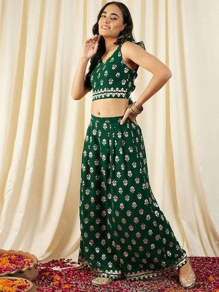 Crop Top With Pleated Palazzo Pants Set vitansethnics