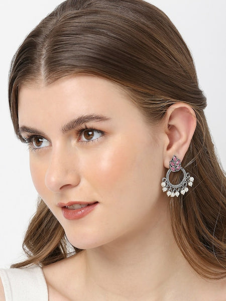 Silver-Toned Floral Set Of 3 Jhumka Earrings VitansEthnics