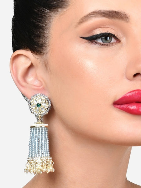 Gold-Plated Kundan Studded Contemporary Drop Earrings VitansEthnics