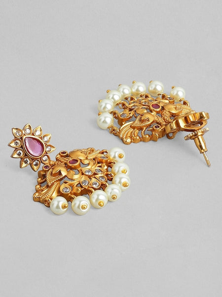 22K Gold-Plated White & Pink Ruby Stone-Studded Beaded Handcrafted Jewellery Set VitansEthnics