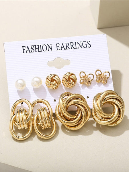 Set Of 11 Gold-Plated Contemporary Stud And hoop Earrings VitansEthnics