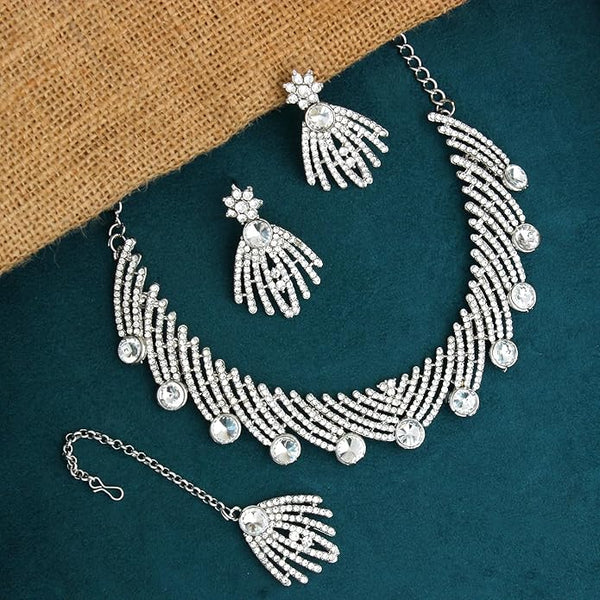 Silver Plated Jewelry Set for Women Elegant Necklace Earrings Set for Weddings Parties Engagement VitansEthnics