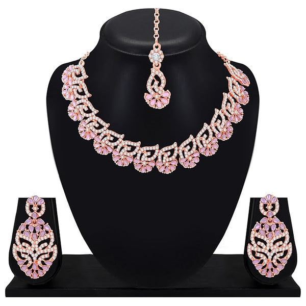 AD Studded Necklace Jewelry Set with Earrings & Maang Tikka for Women Indian Jewelry Set For Wedding Engagement VitansEthnics