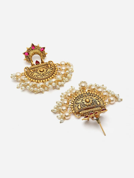 Gold Plated Classic Pearl Studded Chandbali Earrings VitansEthnics