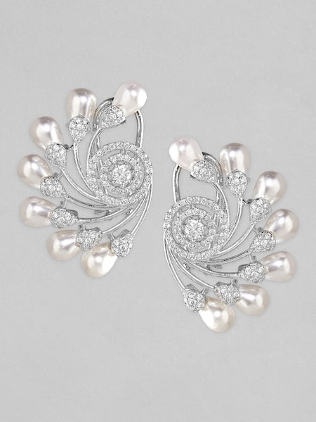 Silver-Toned Floral Stud Earrings VitansEthnics