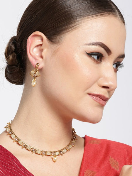 Gold-Plated Stone-Studded Beaded Handcrafted Jewelry Set VitansEthnics