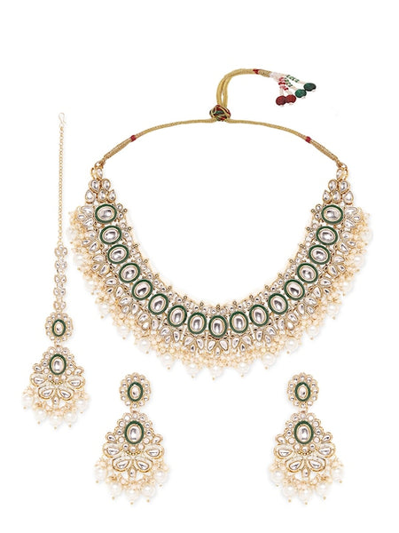 Gold-Plated Kundan-Studded & Beaded Bridal Jewellery Set VitansEthnics