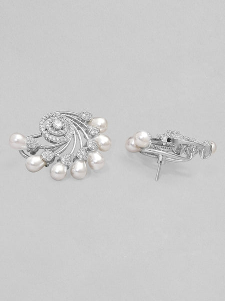 Silver-Toned Floral Stud Earrings VitansEthnics